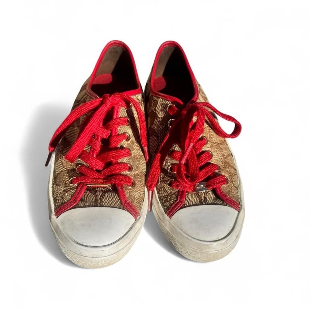 Coach Canvas Red and Tan Women's Sneakers Size 7B